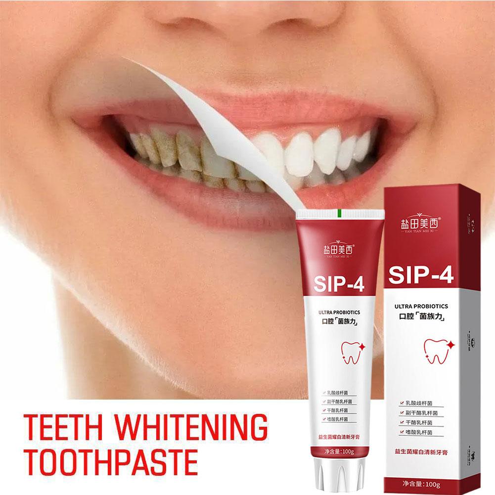 Teeth Whitening Yellow Teeth - 100g Sip-4 프로바이오틱 화이트닝 치약, 황변